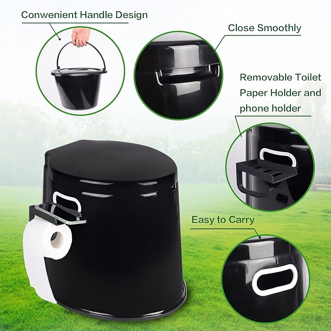 Portable Toilet, Adult and Child Toilet, 5.3 Gallon Mobile Toilet Bucket, Camping and Rv Toilet, Suitable for Camping, Hiking, Rv, Boat, Bedroom