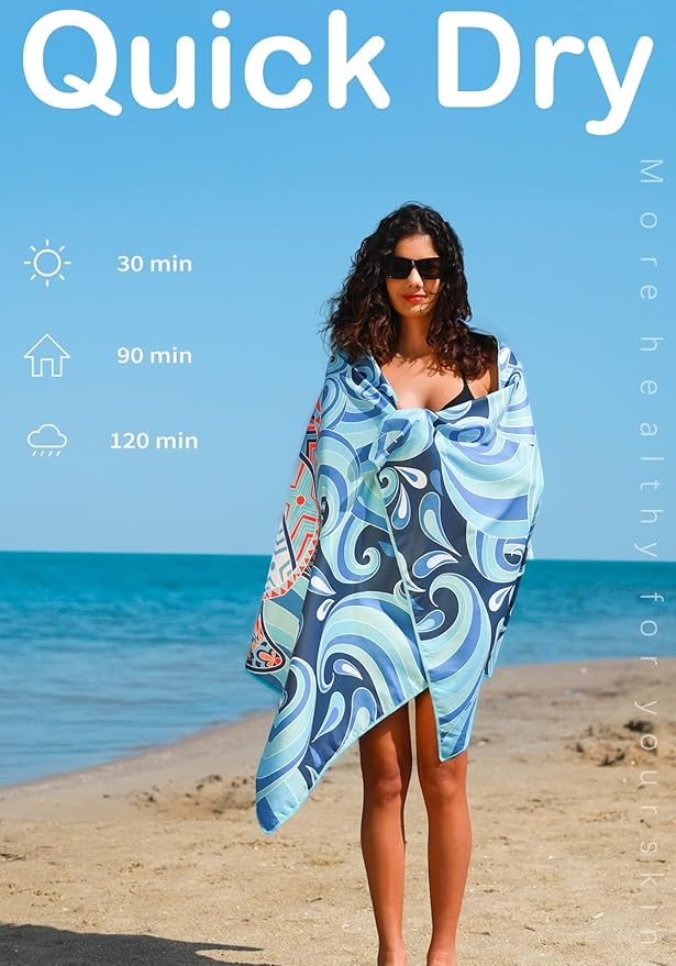 6 Pack Microfiber Lightweight Beach Towel Sand Free Quick Dry Absorbent Thin Compact Towels for Swimming Pool Camping Beach Accessories Large Easy Pack Travel Things for Vacation Essentials Gift