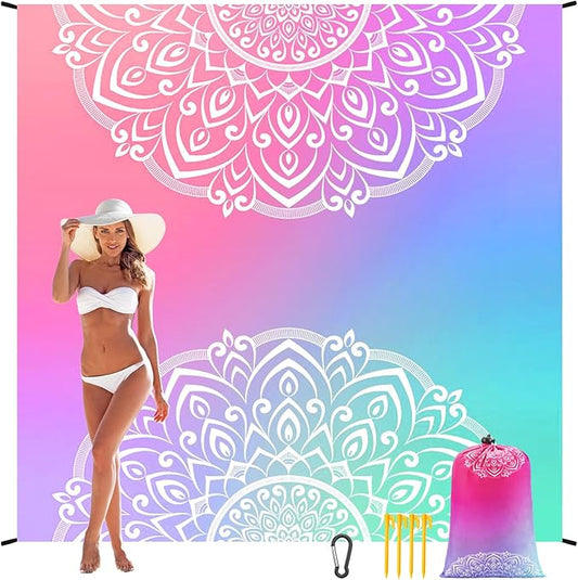 Beach Blanket Waterproof Sandproof Beach Mat 79" X 83" /10'x9'for 2-8 Adults Quick Drying Outdoor Picnic Mat Beach Accessories for Travel, Camping, Hiking