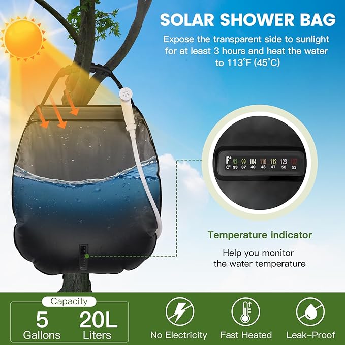 Camping Shower Bag, Camping Shower with Upgraded Hose and Shower Head,Portable Shower for Camping Hiking, Traveling