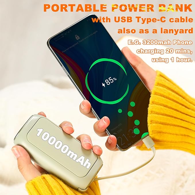 Hand Warmers Rechargeable, 16 Hrs Heating time, 10000mAh 2 in 1 Reusable Electric Portable Pocket Heater Hot Hands, Heat Therapy Great for Raynauds, Camping, Football, Women Men Gifts