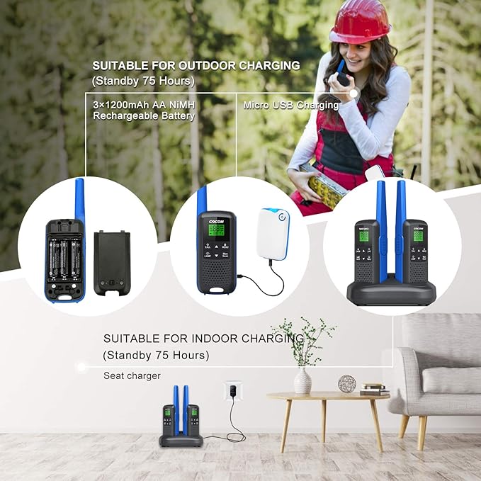 Adults Walkie Talkies Long Range - GOCOM G600 FRS IPX4 Waterproof Two Way Radio Rechargeable with 22 Channel, NOAA Weather Alerts and Flashlight for Outdoor Camping Biking Hiking (G600-4Pack)
