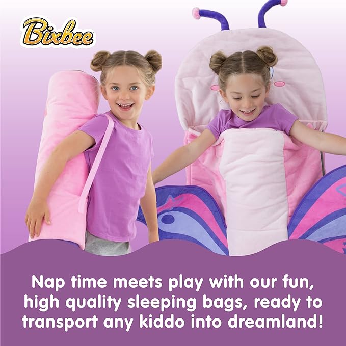 Bixbee Kids Sleeping Bag, Soft Sleepy Sack for Kids & Toddlers | Easy Roll Up Design for School, Daycare + Naptime, 60 x 22 Inches | Cozy Slumber Bag w Lining for Girls + Boys