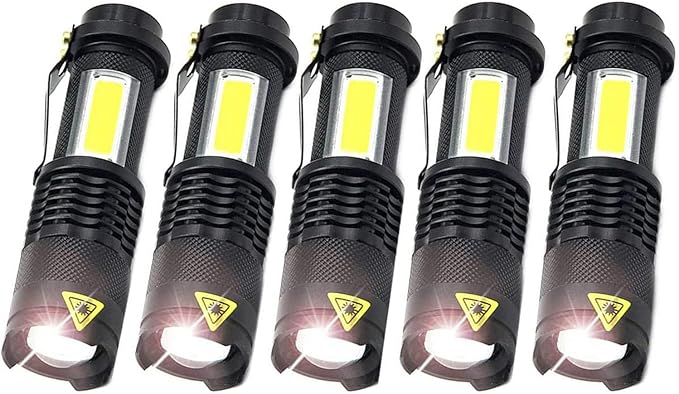 MODOAO COB LED Flashlights,Ultra Bright 4 Modes Mini Handheld Torch,Waterproof Pocket Lights for Emergency and Outdoor and Camping Use(5 Pack)