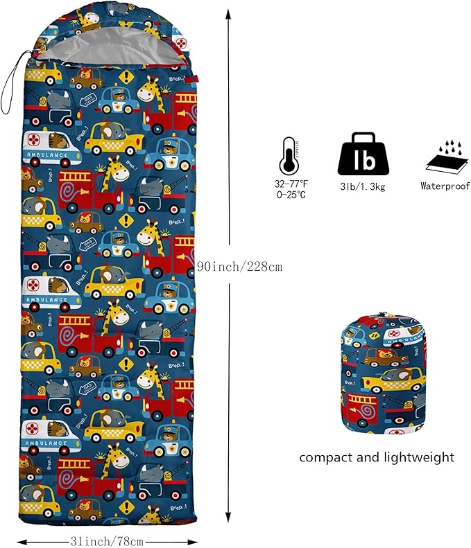 Kids Sleeping Bag for Boys Girls,Rocket Astronaut Moon Print-Lightweight Warm Portable Outdoor Indoor-Waterproof Cold Weather Resistant Sleeping Bag for Camping Hiking