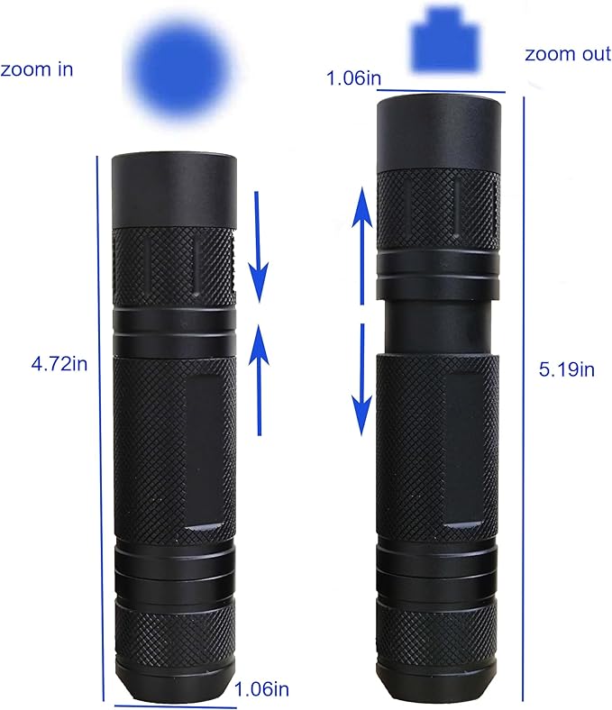 Blue Light Flashlight Single Mode Zoomable Blue LED Flashlights for Night Hunting, Fishing