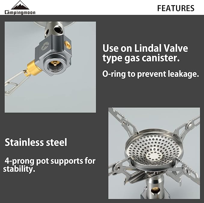 CAMPINGMOON Canister Stove Compact Foldable w/Micro Regulator 4Flex w/o igniter XD-2-NE