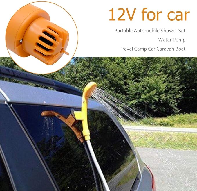 MASO Portable Outdoor Shower Kit, 12V Camping Showers with Water Pump, 5 Meter Cable with Cigarette Lighter Plug, Max 7L Water Per Minute for Champing Pet Bath
