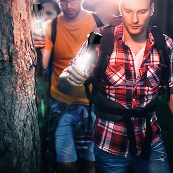 Delxo 2Pack Patriot Flashlight, Handheld Solar Powered Flashlights Cell Phone Charger, Multi Function Outdoor Car LED Flashlight with 2400mAh Battery, USB Charger, Rechargeable Flashlights