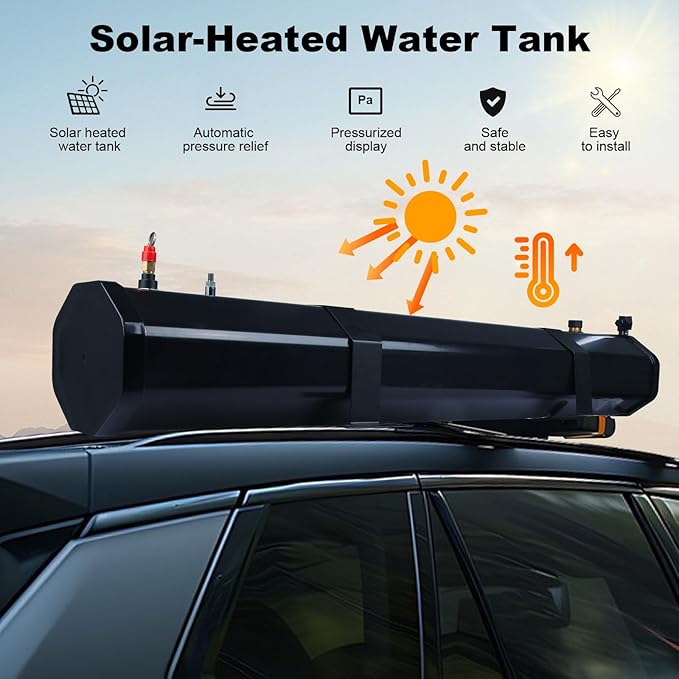 Pressurized Water Tank,Roof Rack Shower Solar Car Shower, 7.9 Gal/30L Roof Rack Water Tank Off-Road Vehicles,Pick-Up Trucks,SUV,Mounts to Roof Racks