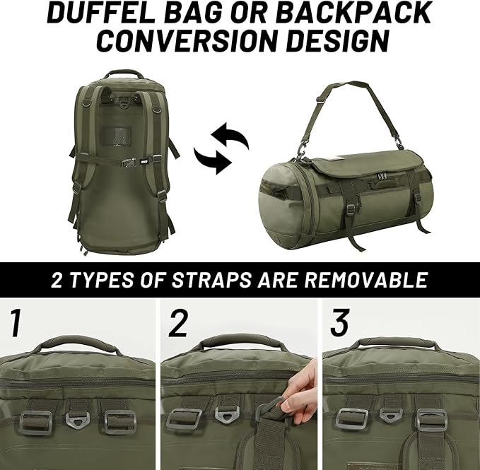 MIER Large Duffel Backpack Sports Gym Bag with Shoe Compartment, Heavy Duty and Water Resistant, Dark Green, 45L