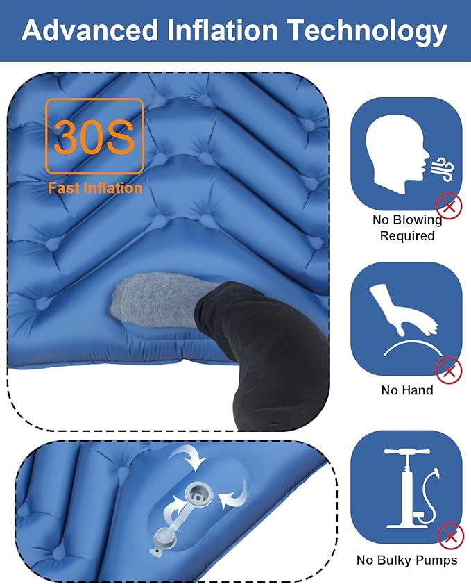 Inflatable Sleeping Pad for Camping, Extra Thick 3.9 Inch Self Inflating Camping Pad with Built-in Foot Pump & Pillow, Ultralight Compact Camping Sleeping Mat for Backpacking Camping Hiking