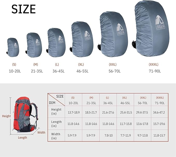Unigear Backpack Rain Cover Waterproof Rating 5000mm, Ultraportable and Durable with 2 Anti-Slip Buckle Strap, Integrated Carry Pouch Design