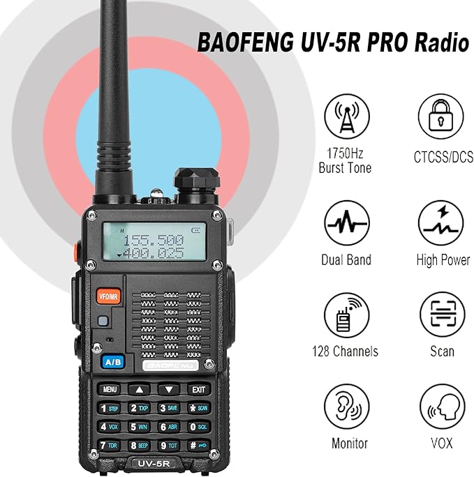 Ham Radio, BAOFENG 8W Dual Band Two Way Radio Long Range, Handheld UV5R Radio, Professional 2 Way Radios with Rechargeable Battery, Charger, Earpieces, Mic and Programming Cable (2 Pack)