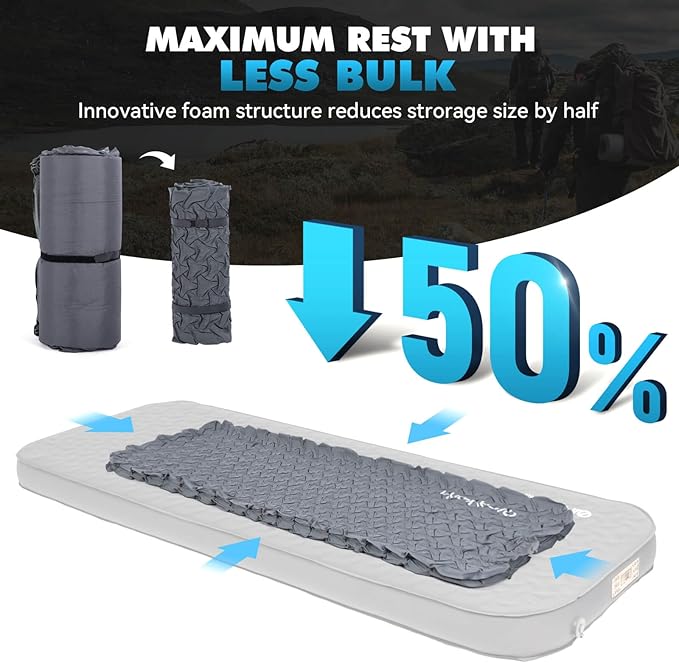 Hikenture 4" Thick Self Inflating Sleeping Pad with Electric Pump, Ultralight Foam Camping Mattress, 9.5 R-Value Insulated Sleeping Mat, Portable All Season Camping Pad for Tent, Car, Cot
