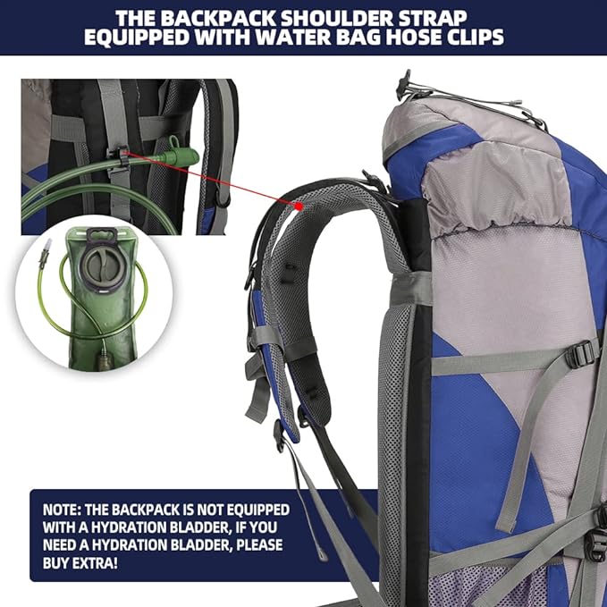 King'sGuard 70L Hiking Backpack Large Lightweight Waterproof Camping Backpack Travel Backpacking Backpack Daypack with Rain Cover -Frameless (Deep Blue)