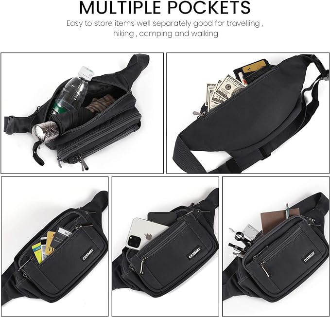 CXWMZY Fanny Packs For Women & Men Waist Pack Hip Bum Bag with Multi-Pockets Large Capacity Waterproof Casual Bum Bag for Disney Traveling Casual Cycling Running Hiking (Camo Black)