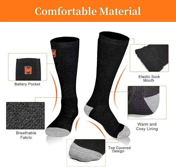 Heated Socks for Men Women, Battery Heated Socks, Electric Heating Socks for Men Women Camping Fishing Cycling Skiing Skating Hunting Hiking