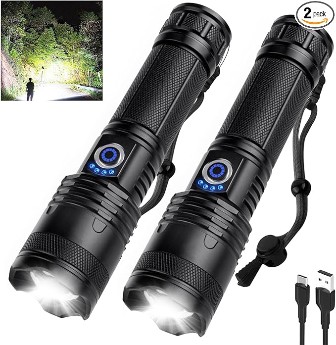 LED Rechargeable Flashlights High Lumens Flash Light, 990,000 Lumens Super Bright Powerful Tactical Flashlight, 5 Modes IPX6 Waterproof Handheld Flashlights for Camping Emergencies