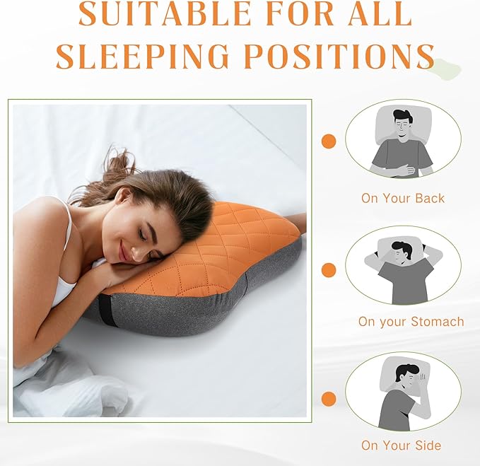2 Pack Camping Pillow Inflatable Travel Pillow with Removable Cover Backpacking Pillow Blow up Pillow Neck Air Pillow Compressible for Lumbar Support Travel Hiking (Orange,Green)