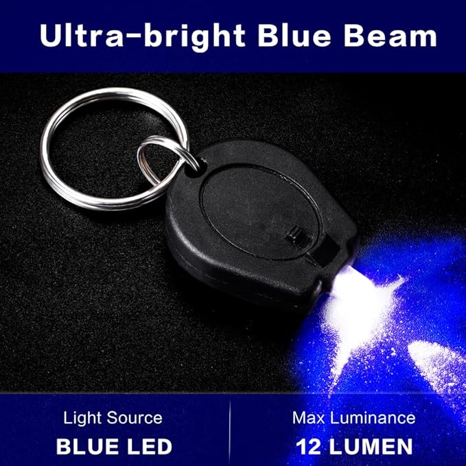 12 Pack Ultra Bright Blue Light Keychain Flashlight, Mini Blue LED Keychain Flashlight, Blue Keychain Flashlight for Night Observation