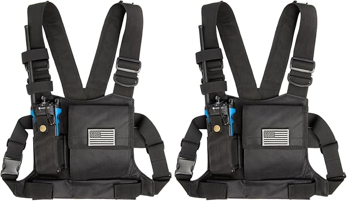 LUITON Radio Chest Harness with Reflective Strips Shoulder Holster Radio Vest Holder Two Way Radio Vest Rig Walkie Talkie Case with Front Pack Pouch for Motorola/Midland/Baofeng/Retevis(2 Pack)
