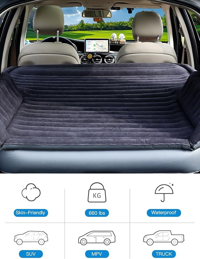 Upgraded SUV Air Mattress with Cordless Built-in Pump & 'Mattress Wings', 7-inch Height car Mattress | Car Camping for Mid/Large SUV, Minivan, Truck | 660 lb Capacity