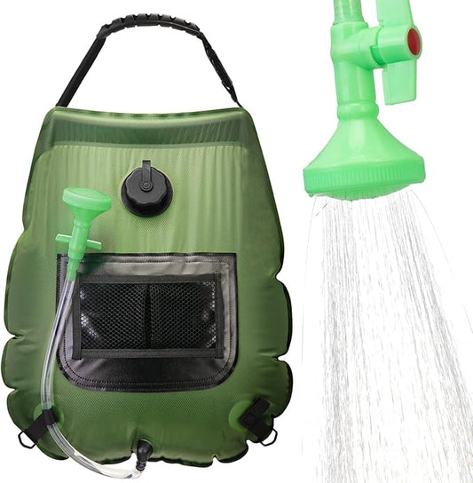Solar Portable Shower Bag, 5 Gal/20L Solar Heating Outdoor Camping Shower Bag with On-Off Switchable Shower Head&Removable Hose Suitable for Camping, Hiking, Travel, Beach Swimming