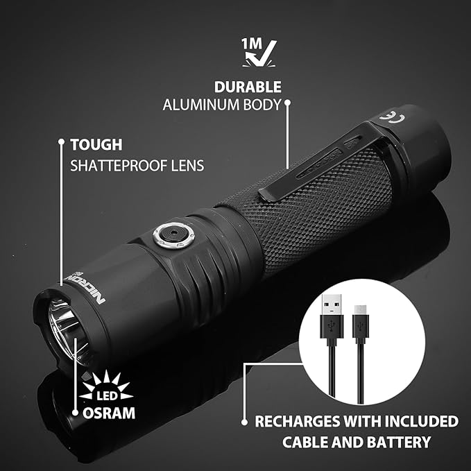 NICRON 1000 Lumens Rechargeable Tactical Flashlight: Led Flashlight Small, Bright, Powerful for Camping, Charged with Type C Cable