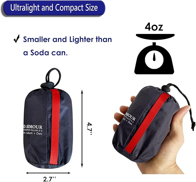 Gold Armour Inflatable Camping Pillow Backpacking Pillow Lightweight Travel Air Pillow Ultralight Ergonomic Pillow Portable for Airplanes with Neck & Lumbar Support (Red)
