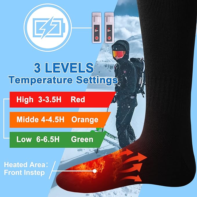 Autocastle Heated Socks, Electric Heated Socks for Men Women, Rechargeable Battery Heating Socks, Winter Warm Thermal Socks, Washable Unisex Foot Warmers for Hunting Camping Skiing Hiking Outdoors