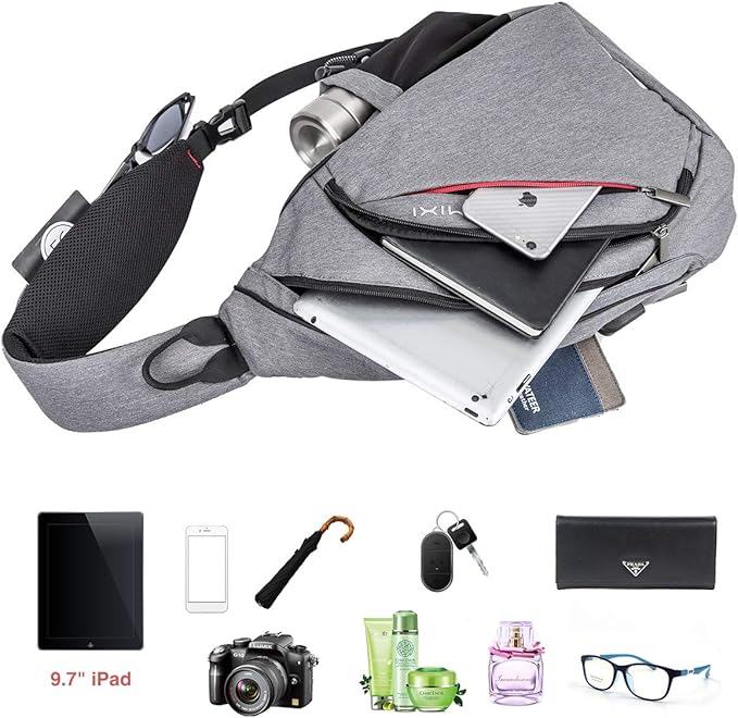 Hanke Sling Bag Men Backpack Unisex One Shoulder Bag Hiking Travel Backpack Crossbody with USB Port Versatile Casual Daypack