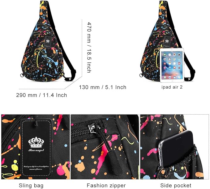 HUA ANGEL Crossbody Sling Bag for Men & Women Lightweight Waterproof Chest Shoulder Bag for Travel Hiking & Everyday Use