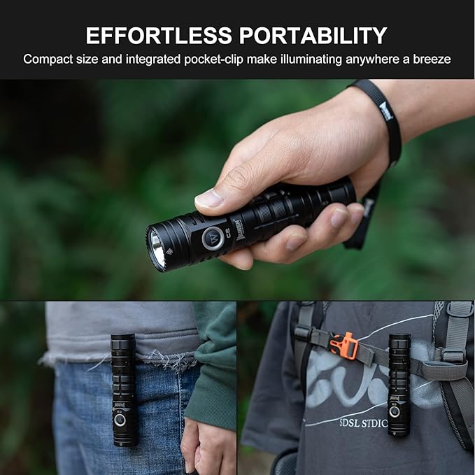 WUBEN C2 Flashlights High Lumens, 2000 Lumens Rechargeable Tactical Flashlights with 7 Modes Flash Light, Pocket LED Flashlight with IP68 Waterproof for Emergencies, Outdoor, Camping