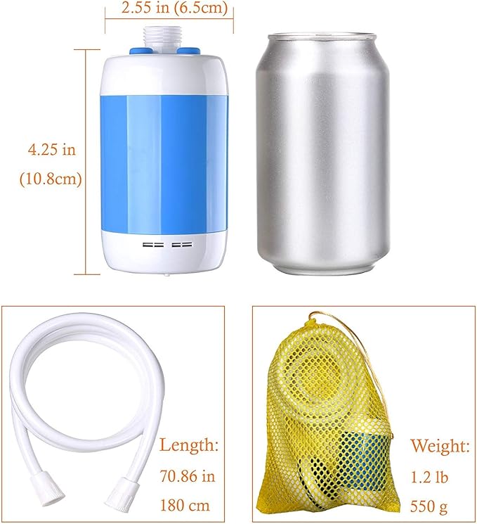 Iron Hammer Portable Shower Electric Shower Camping Shower with Shower Head Shut OFF Valve