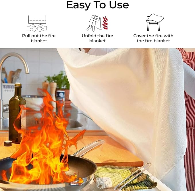 NEXARA Fire Blanket for Home Safety x2 Emergency Fire Retardant Blankets for Kitchen, Fire Extinguisher Blanket, Welding Blanket for Fireplace, Grill,School, Office, Car and BBQ (2 Pack)