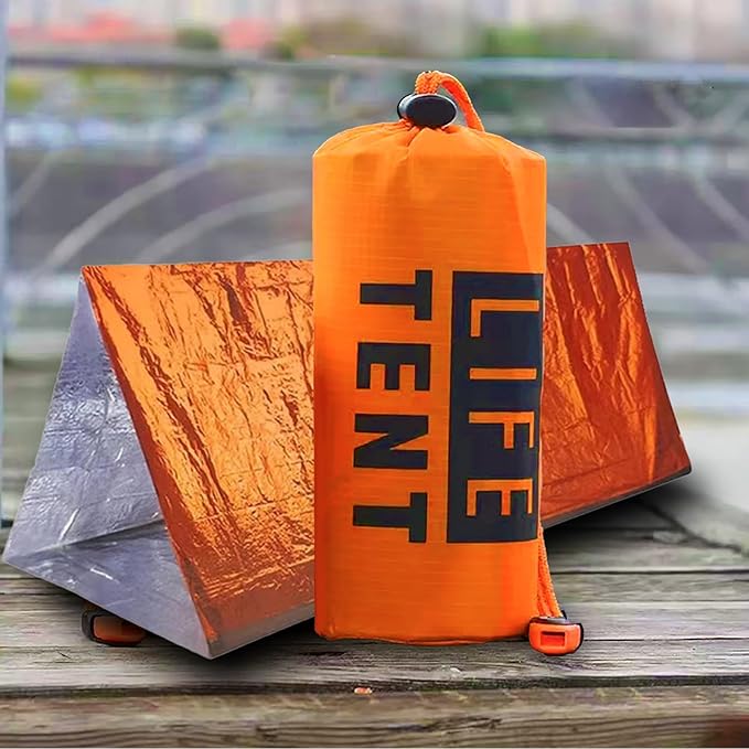Emergency Thermal Tent - Reflective Mylar, Fits 2 Adults, Waterproof Tube Tent for Survival, Camping, and Outdoor Activities Thermal Sleeping Bag