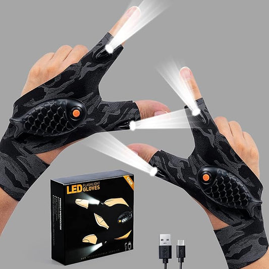 ThxToms Rechargeable LED Flashlight Gloves, Gifts for Men, Father's Day, Christmas, Birthday Gifts for Dad Boyfriend Husband Men Him, Cool Gadgets Tools for Repairing Fishing Camping, 1 Pair,Camo