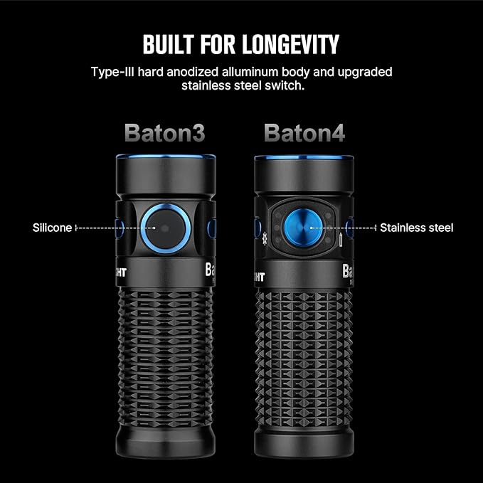 OLIGHT Baton4 Rechargeable EDC Flashlight, LED Pocket Flashlight 1300 Lumens with Magnetic Charging Cable, Small Powerful Bright Flashlight IPX8 Waterproof for Home, Camping, and Emergencies (Black)