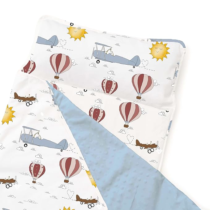 JumpOff Jo - Extra Long Toddler Nap Mat for Preschool, Daycare and Kindergarten - Sleeping Bag for Kids with Removable Pillow and Ultra Soft Blanket - Travel, Take Flight
