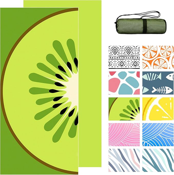 Bnuitland Green Kiwi Beach Towel (35X75 inches), Oversized Absorbent Quick Drying Sand Free, Cute Fruit Towels for Travel Swimming Pool Picnic, 90% Polyester and 10% Polyamide