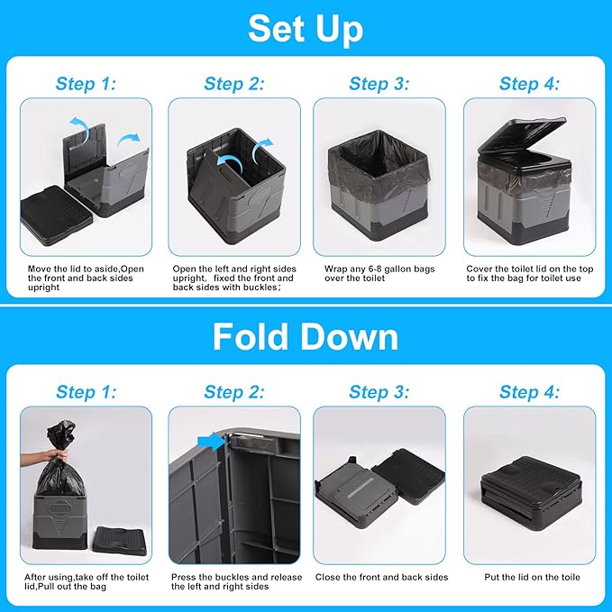 PORMYTRIP Portable Toilet Camping Toilet Foldable Toilet for Car Indoor Outdoor Commode Travel Toilet Portable Toilet for Camping,Tent,Hiking,Boating,Long Road Trips,Traffic jam,Home