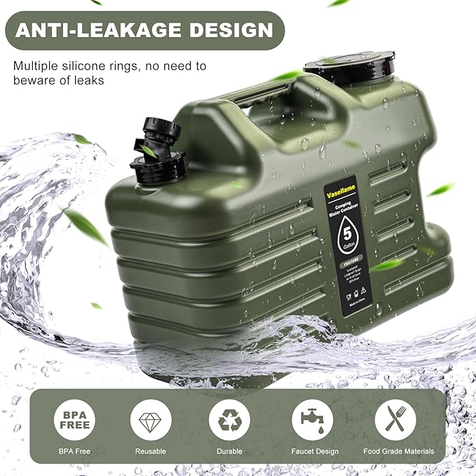 5 Gallon Water Jug with Spigot, Portable Water Containers,Camping Essentials,Portable Water Tank,Water Storage Containers for Camping Outdoor Hiking,Emergency Stroage