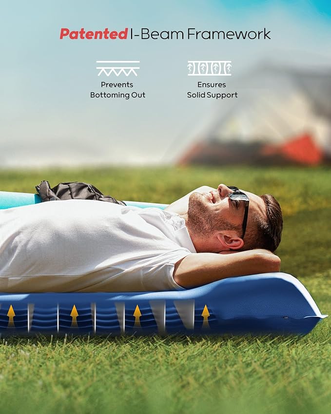 QPAU Sleeping Pad for Camping, Camping Mattress, 76''X26'', 4.7'' Extra-Thick Enhanced Support, with Built-in Foot Pump, for Camping, Hiking - Airpad, Backpacking and Home, (Blue)
