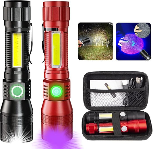 Black Light Flashlight, 3 in-1 Rechargeable Flashlights, UV Light Magnetic LED Flashlight High Lumens, 7 Mode Camping Waterproof Flashlight for Pet Urine Detection