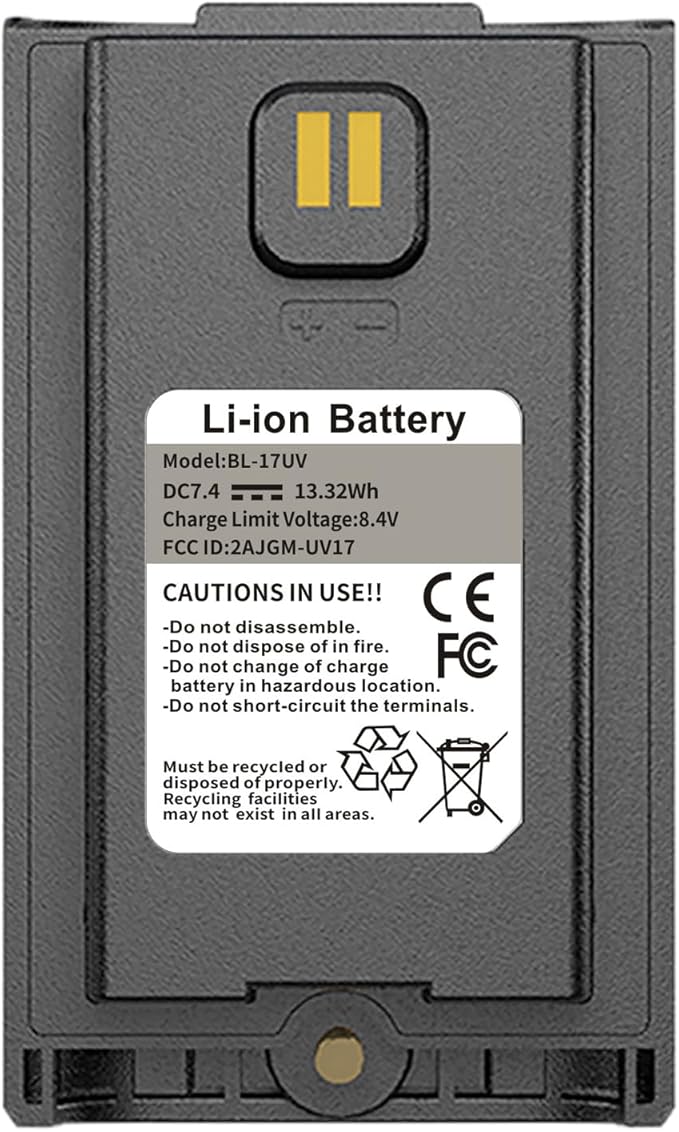 BAOFENG UV-17R Battery Original BL-17UV Enlarge 1800mAh USB-C Charging Rechargerable DC7.4V 13.32Wh Li-ion Battery