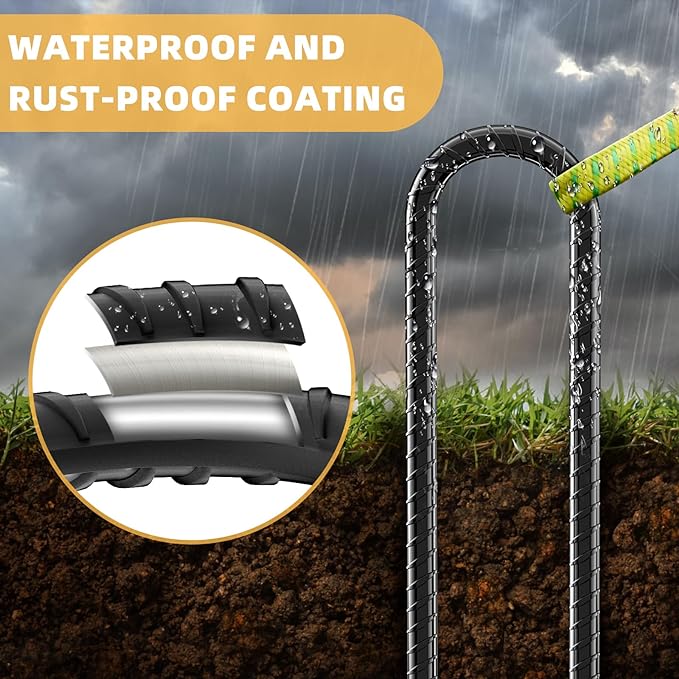 12inch Rebar Stakes, 8 Pack U Hook Ground Anchors, Heavy Duty Rust Proof Coated Steel Ground Stakes Ground Anchors, Garden Stake Metal Stakes Tent Stakes Trampoline Anchors Trampoline (Black)