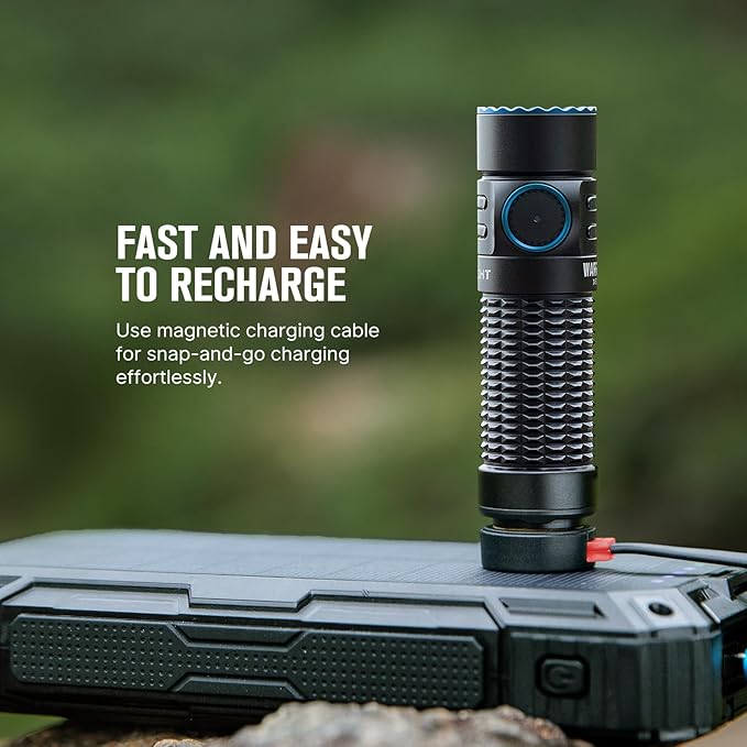 OLIGHT Warrior Nano Tactical Flashlight, 1200 Lumens Rechargeable LED Light with MCC Charger, Dual Switches EDC Flashlight for Emergency, Outdoors and Camping (Black)