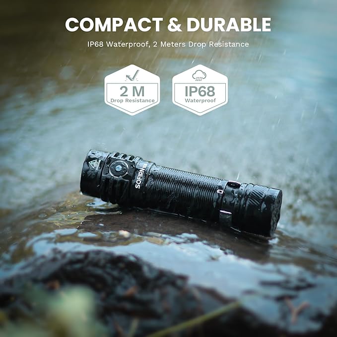 77outdoor EDC Small Rechargeable Flashlight, Sofirn SC18 1800 High Lumen Flashlight, Super Bright Pocket Light with Powerful SST-40 LED, Type C Charging Port for Camping, Emergency, Dog Walking