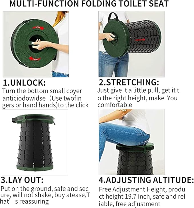 Portable Toilet for Camping Portable Folding Toilet with Carry Bag, Retractable Travel Toilet Foldable Stool Camping Toilet for Adults Kids, Height Adjustable & Sturdy Capacity 880 Lbs